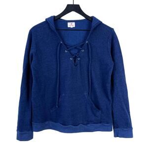 Sundry Size 2 Medium Lace-Up Pullover Sweater Sweatshirt Stretch Navy Blue